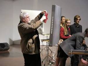 Fogies iPading the back of the theremin