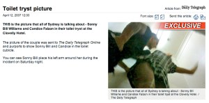 Screen grab of Daily Telegraph website. 12 April, 2007