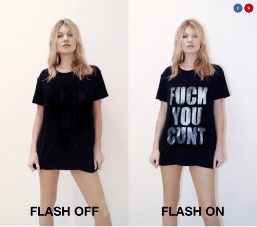 Kate Moss modelling her  anti-paparazzi T shirt